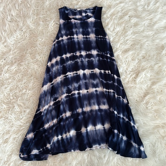 *5/$15* EUC, a.gain, Women’s Tank dress, blue/white‎ stripe tie-dye, shark hem - Picture 2 of 4